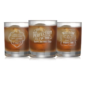 Vintage Aged to Perfection Whiskey Glasses - Personalized Whiskey Glass - Funny Birthday for 60th, 50th, 40th or 30th Birthday