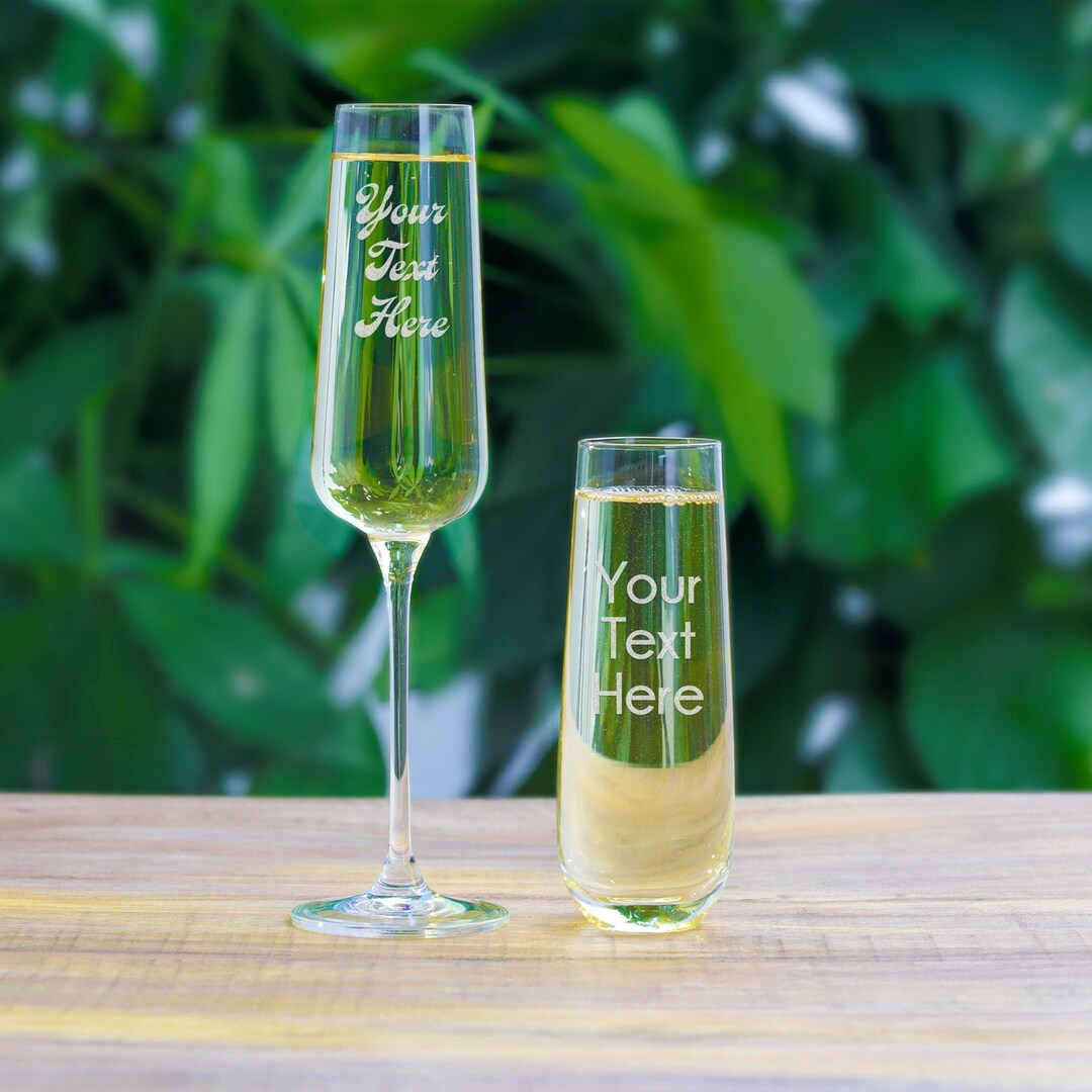 Custom Name or Text Bridesmaid Champagne Glasses Engraved Personalized