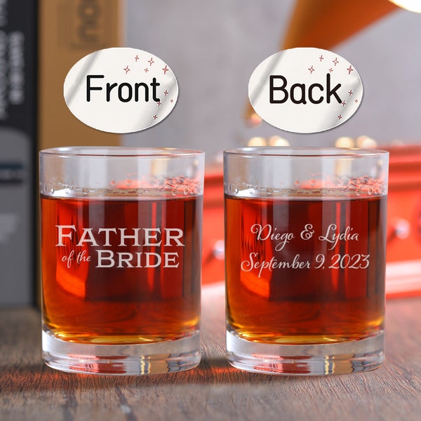 Personalized Father of the Bride Whiskey Glass - Father of the Groom Gifts, Engraved Custom Bourbon Glass for Wedding Party, Stepdad Whisky
