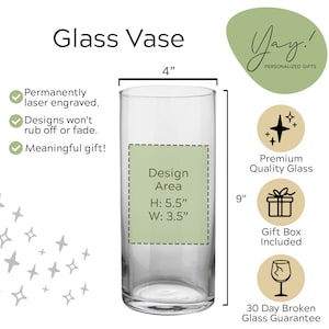Personalized Engraved Glass Vase Personalized Wedding Vase, Monogrammed Vase, Anniversary Gift, Wedding Gift, Housewarming Gift image 3