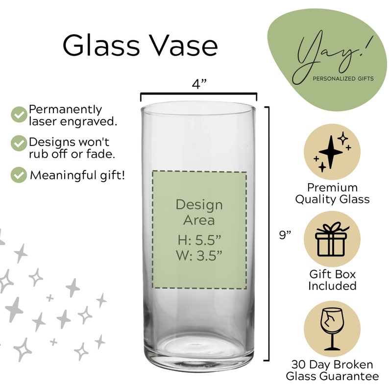 Personalized Engraved Glass Vase Personalized Wedding Vase, Monogrammed Vase, Anniversary Gift, Wedding Gift, Housewarming Gift image 3