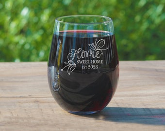 Home Sweet Home Wine Glass - Housewarming Gift or Gift for First Time Home Buyer, New Homeowner or First Home Gift -Realtor Gift for Clients