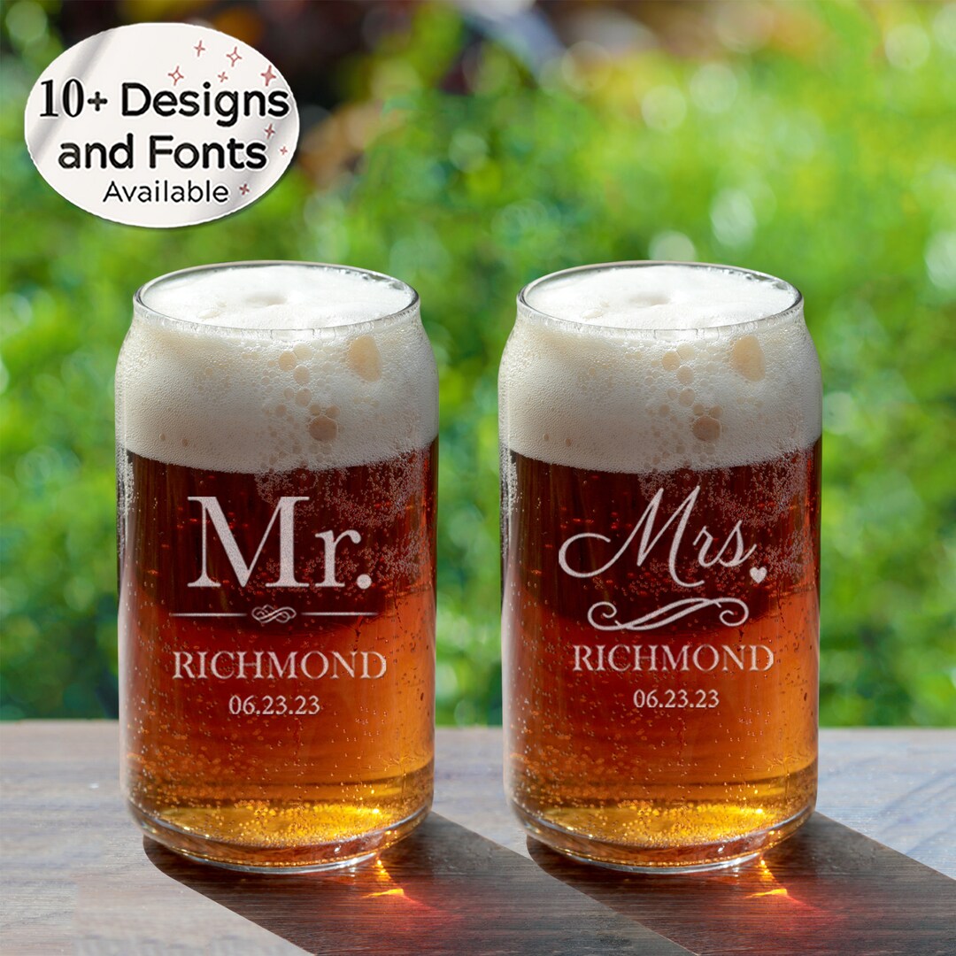Bride and Groom Beer Can or Iced Coffee Glasses Set of 2 Etsy
