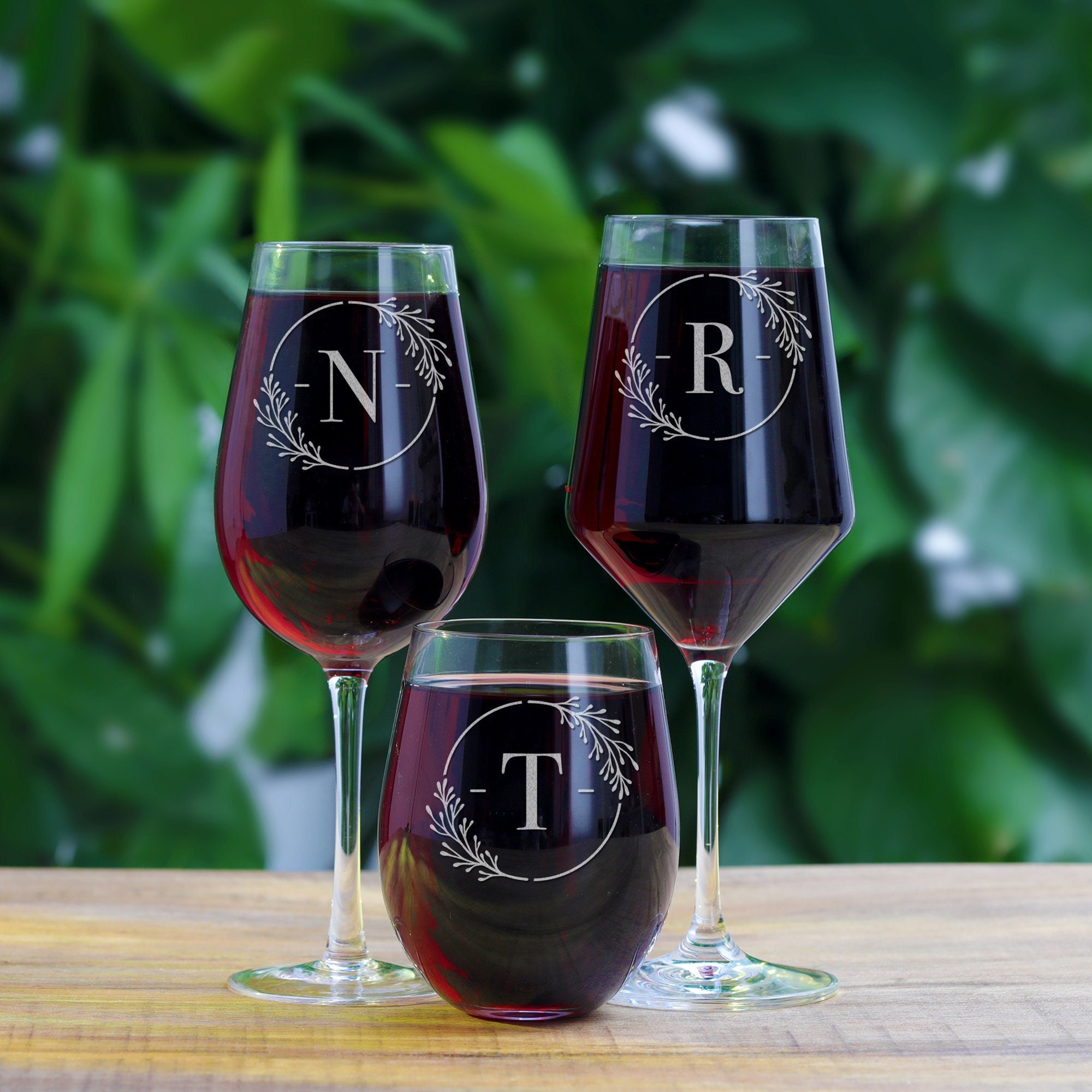 Set of Four Large Cachet Wine Glasses with Initial