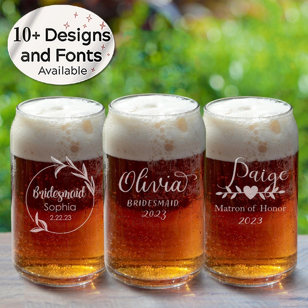 Bridal Party Glass Personalized Beer Can or Iced Coffee Glass for