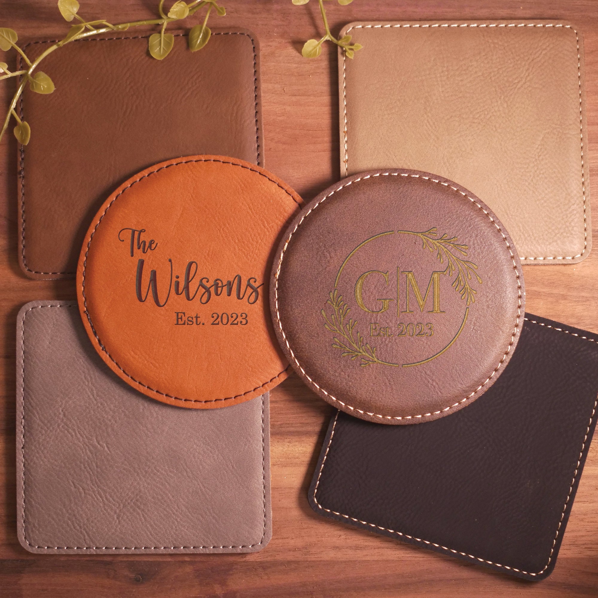 Square Leather Coasters with Custom Logo