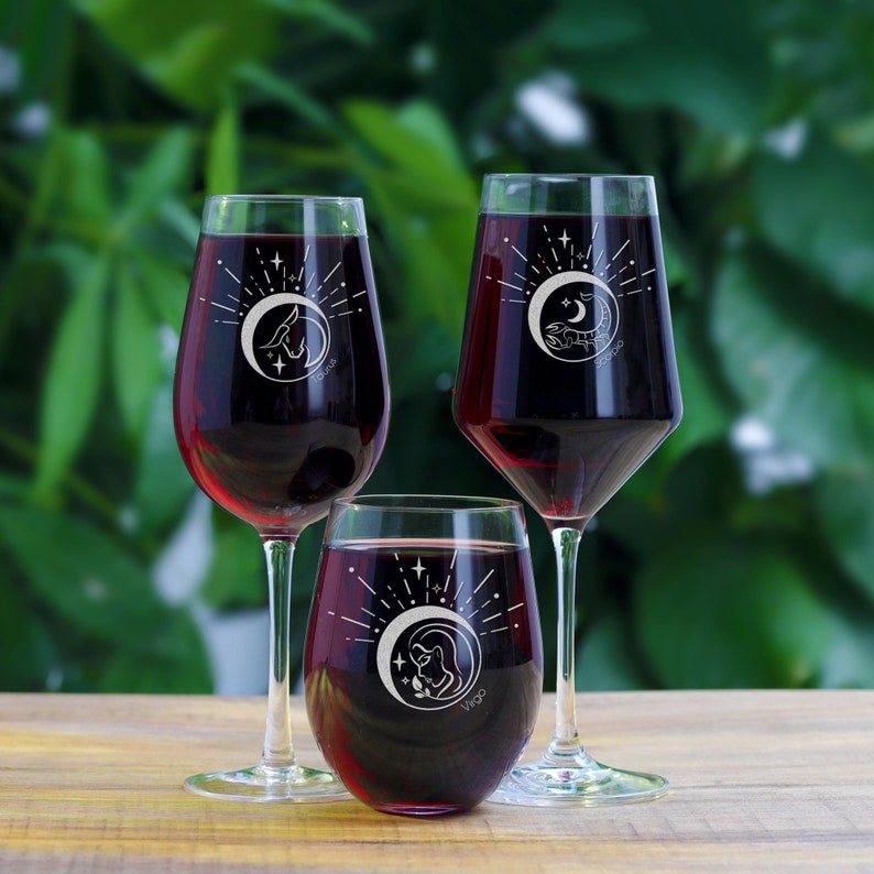 Zodiac Astrology Sign Wine Glasses Multiple Glass Options Etsy