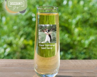 Personalized Stemless Champagne Flutes Custom Champagne Glass with Photo - Great for Wedding Favors, Party Favors and New Year’s Eve