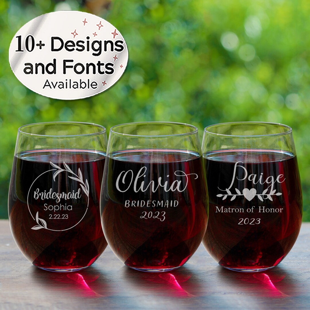 Bridal Party Wine Glass Personalized Stemless Wine Glass for Wedding