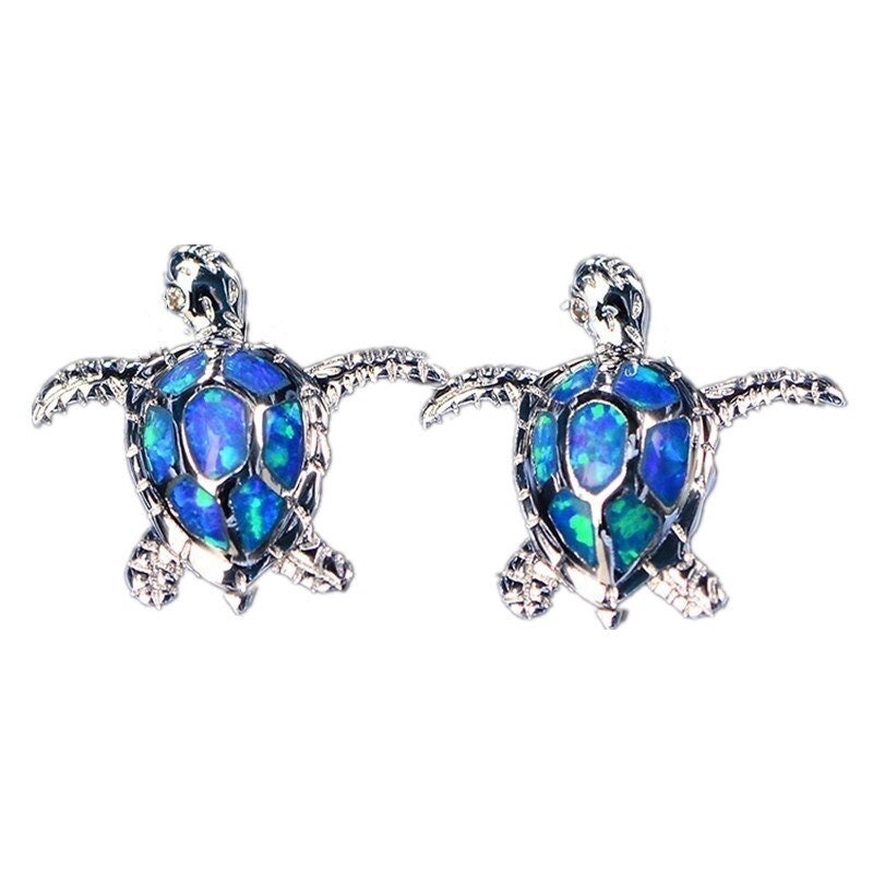 Blue Opal Sea Turtle Earrings Birthstone Jewelry Birthday Stud | Etsy