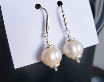 Boucles d'oreilles en argent sterling 925 avec perles d'eau douce Boucles d'oreilles pendantes cadeau pour elle