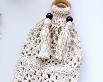 Shabby Chic Style Crochet Fruit 100% Cotton Fruit Hammock Cottage Kitchen Motorhomes Camping
