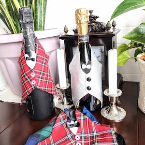 Tartan Wine Champagne Bottle Cover Jacket Weddings Birthdays Anniversaries Dinner Parties Special Occasions
