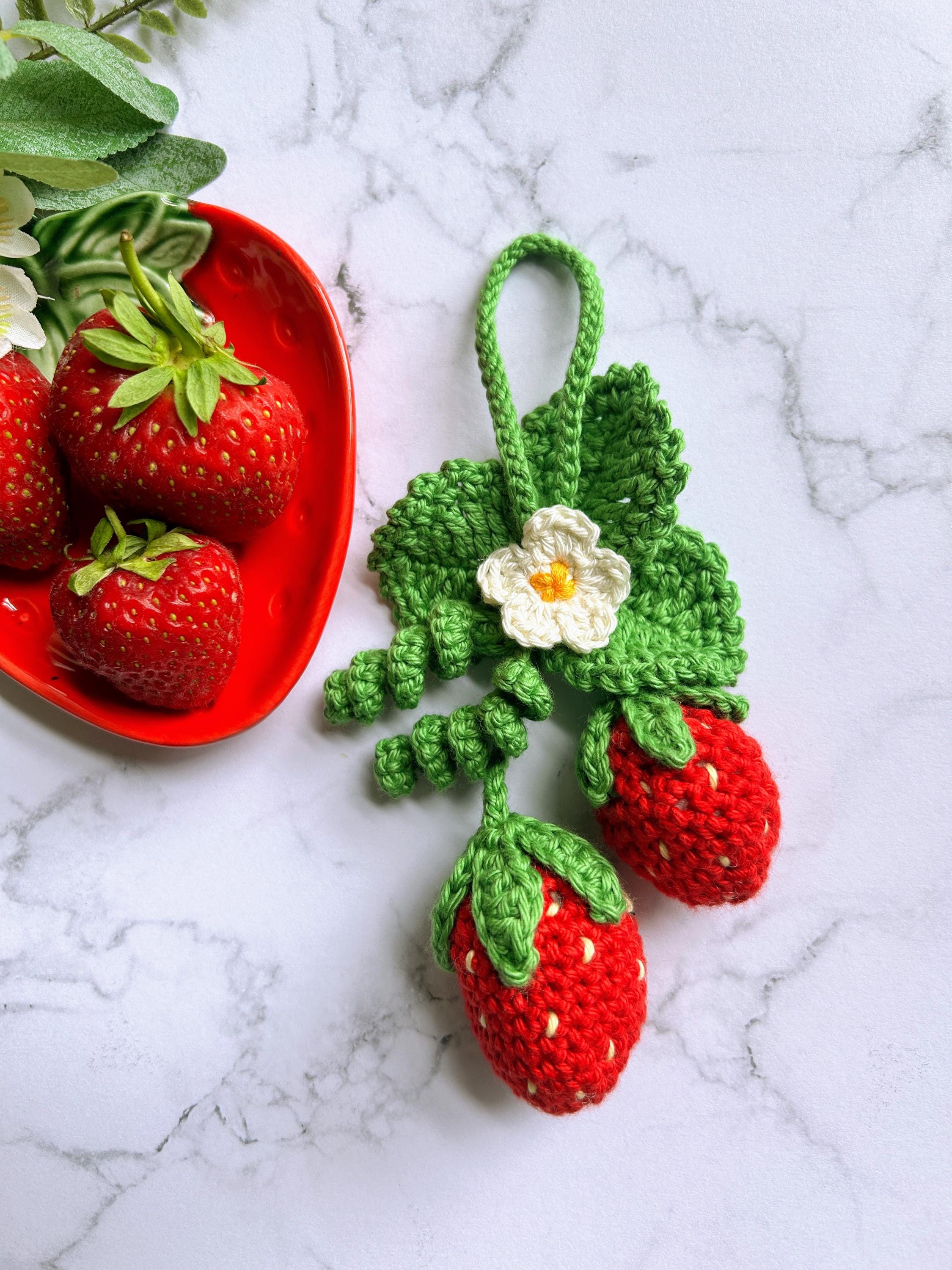 Crochet Strawberry Keyring Home Car Decor PDF Pattern Instant