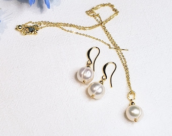 Freshwater Pearl Set 18K Gold Plated Set Earrings Necklace Gift for Her