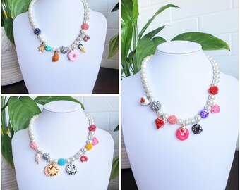 Faux Pearl Choker Necklace Set Gift Handmade Food Theme Charm Necklace Earrings