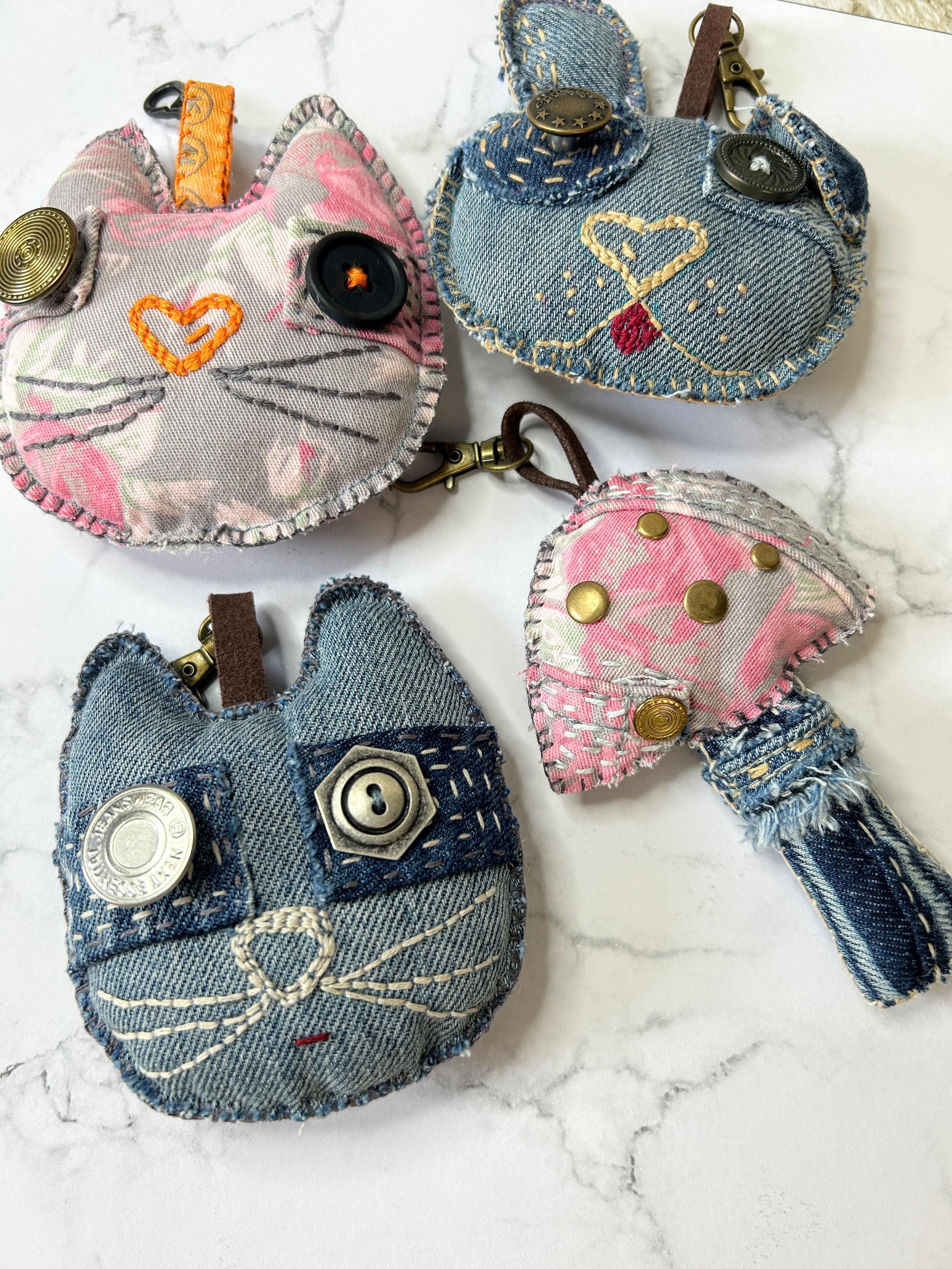 Upcycled Denim Cats Dogs Handbag Keyrings Bag Charm Keychain - Etsy