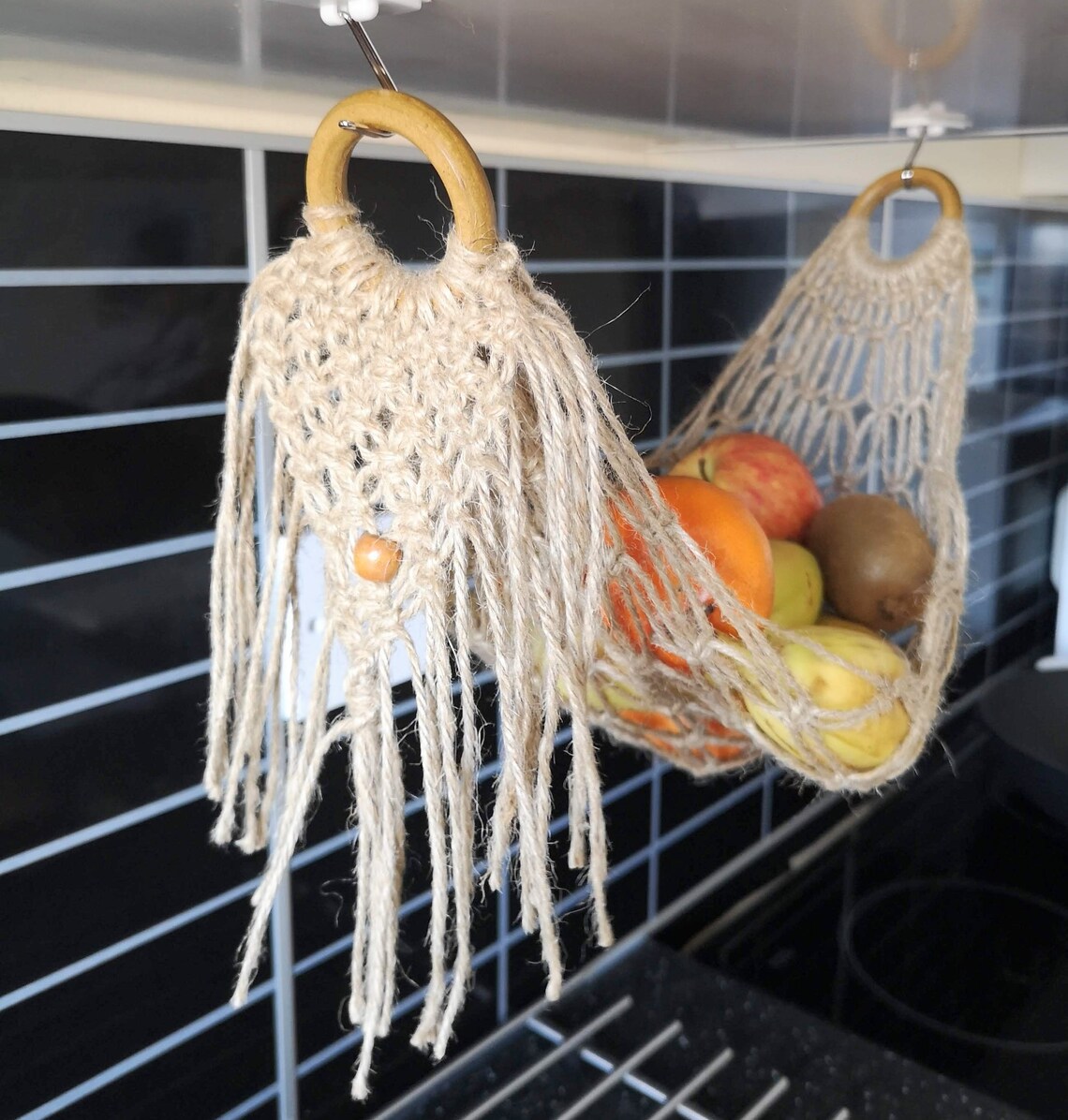 Jute Fruit Hammock Macrame Handmade Storage Kitchen RV Etsy