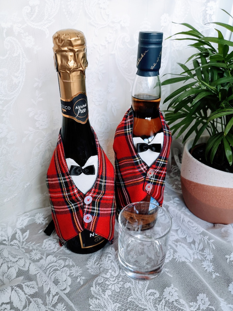 Tartan Wine Champagne Bottle Cover Jacket Weddings Birthdays Etsy