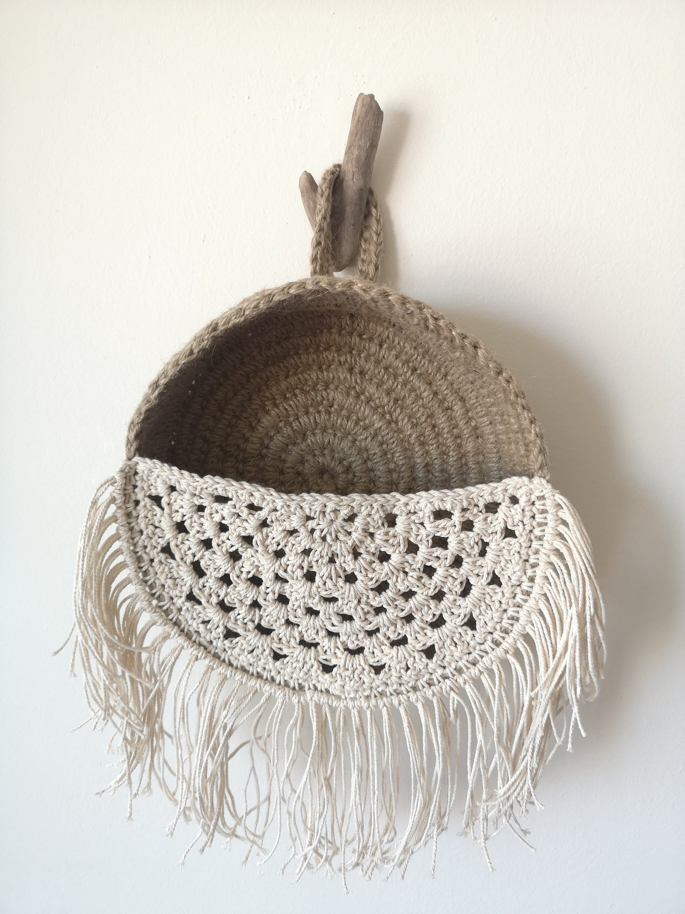 Hanging Storage Basket Jute Handmade Wall Decor Basket Etsy