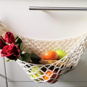 Crochet Fruit Mesh Bag 100% Cotton Fruit  Hammock Motorhomes Camping Kitchen Storage