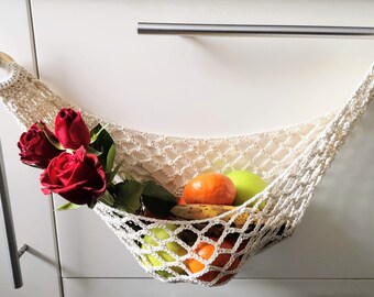 Crochet Fruit Mesh Bag 100% Cotton Fruit  Hammock Motorhomes Camping Kitchen Storage
