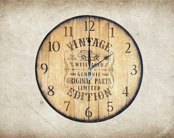 Personalized Whiskey Barrel Lid Clock: Laser Engraved Reclaimed Oak