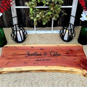 Live Edge Cedar Wedding Guest Book: Rustic Signing Board, Custom Engraved