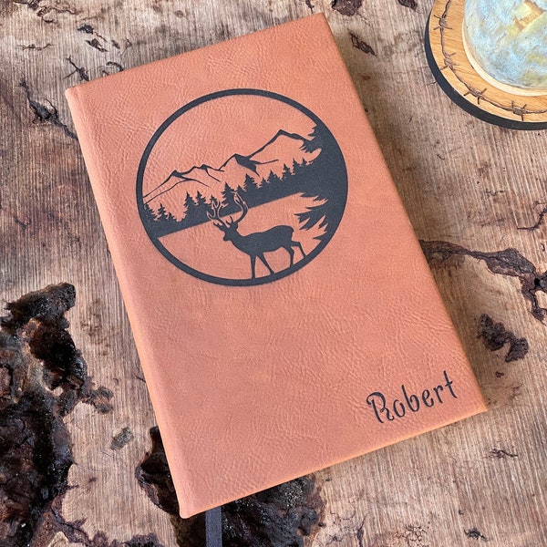 Leather Journal, Outdoor Theme, Custom Engraved, Nature, Hunting, Camping, Hiking, Mountains, Cabin, Fishing, National Parks, RV, Sportsman