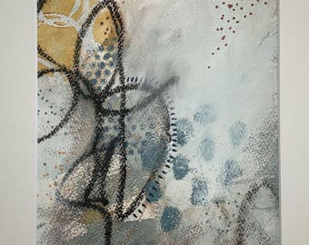 Quiet Ascent | Original Abstract Mixed Media Painting | Blue & Ochre Contemporary Art | 8x10 Original Artwork