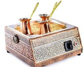 Coffee Machine Silver On Sand With 2 Pot Turkish Greek Armenian Coffee And Coffee Maker Cooker Traditional Arabian Anatolian Retro Coffee