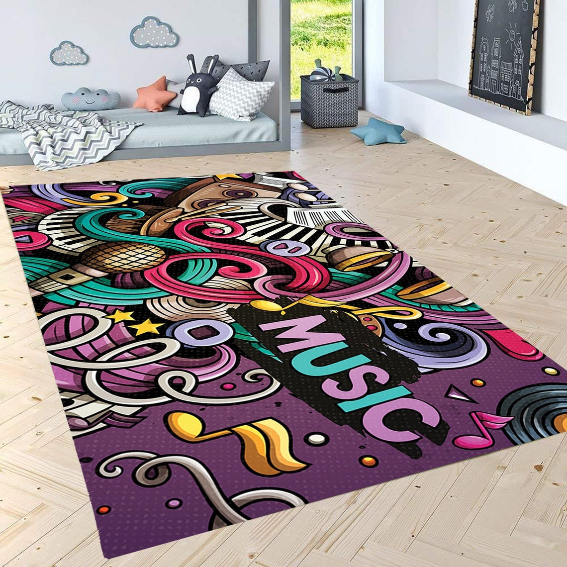 Music Themed Rug Modern Kilim Floor Antislip Home Area Carpet Etsy