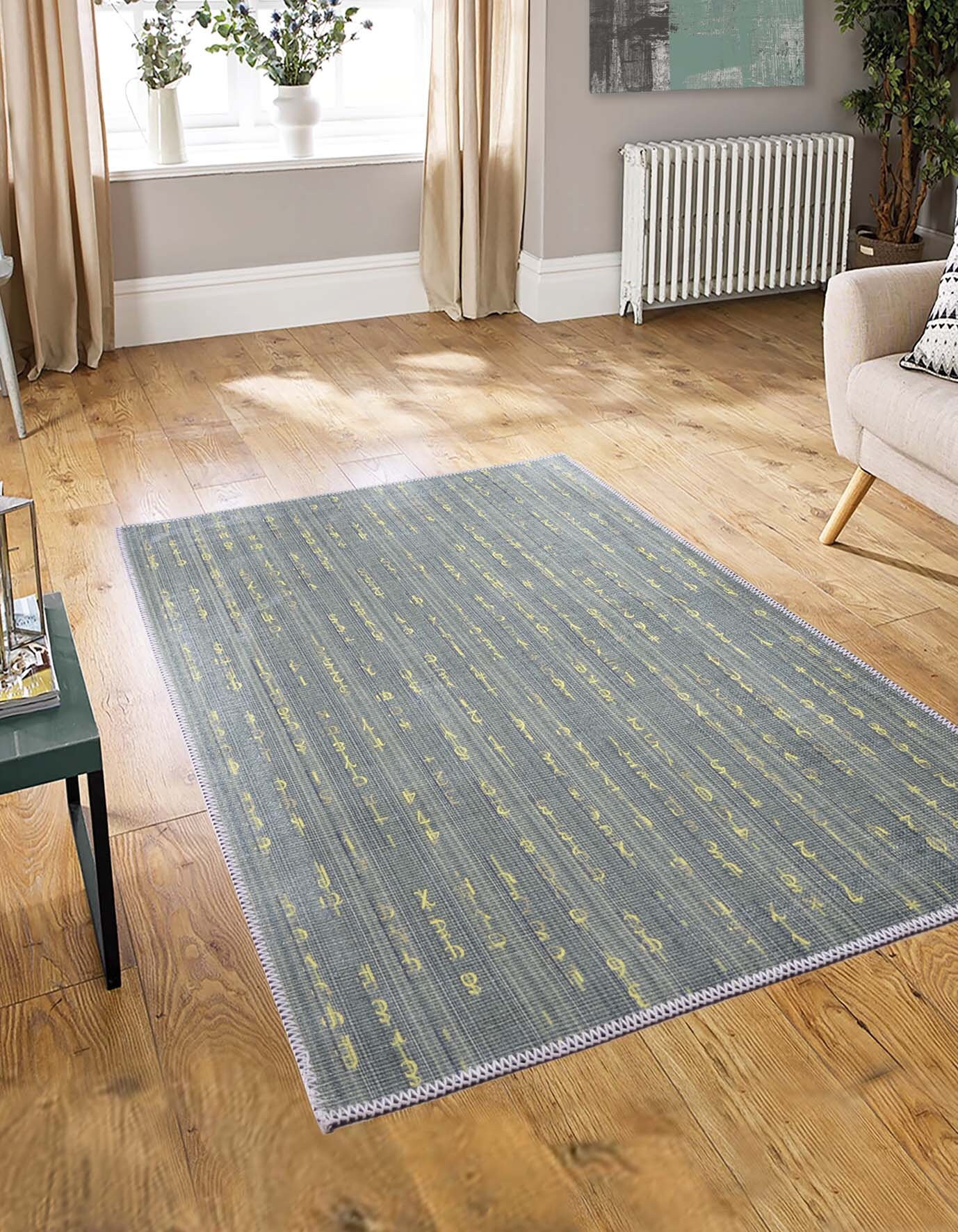 Dark Green Yellow Patterned Chenille Carpet Rug Floor NonSlip Etsy