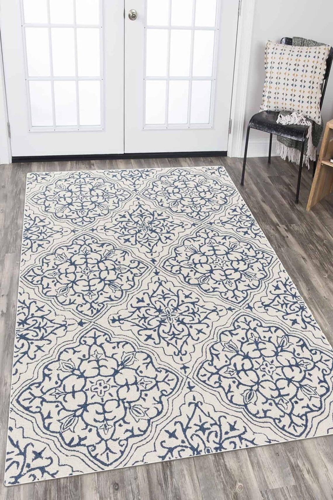 Blue White patterned Living Room Carpet Rug Turkish Kilim Etsy