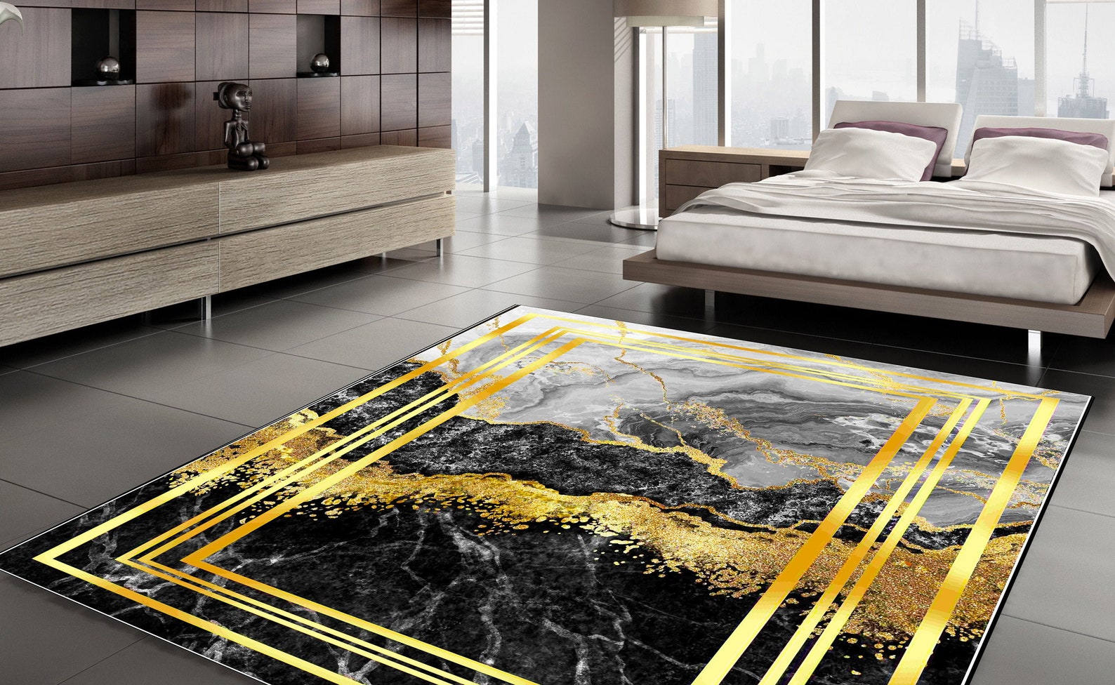 Marble Rug Black & Gold Color Floor NonSlip Home Area Rug Etsy