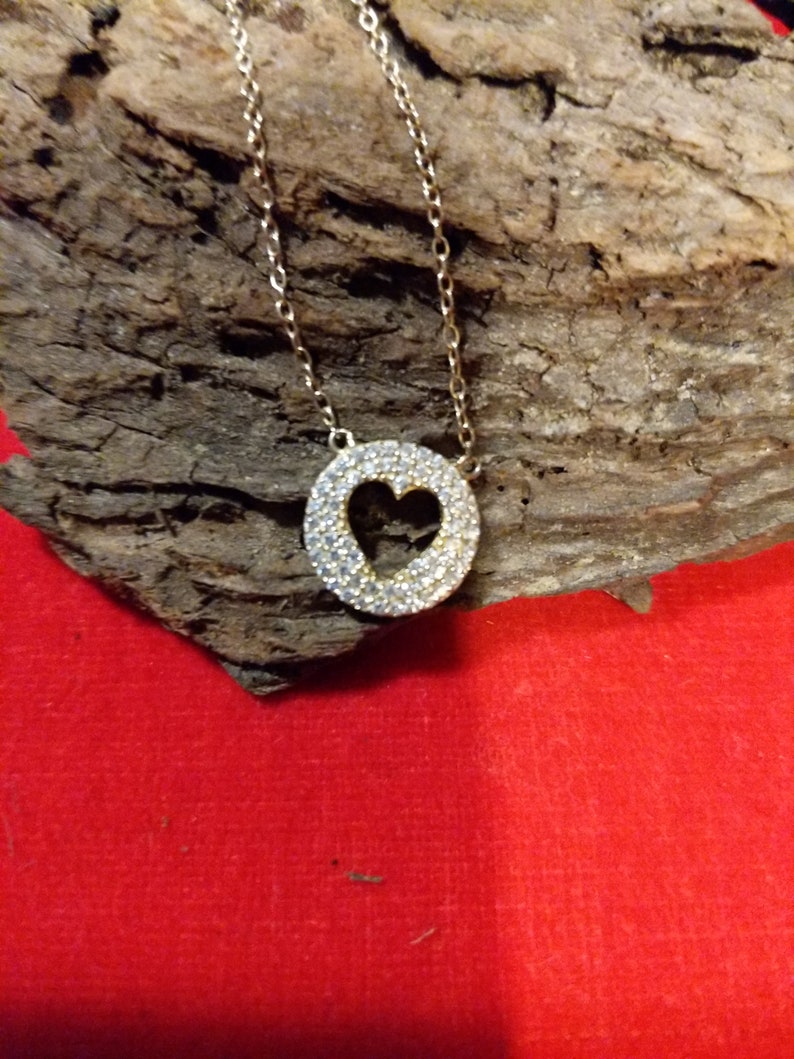 Vermeil Diamond Chip Heart Pendant Necklace Etsy
