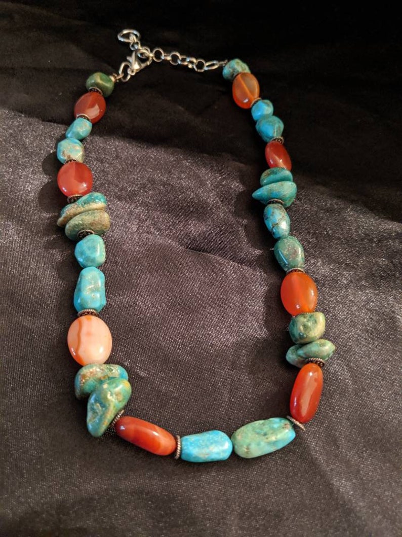 Turquoise and Carnelian Necklace Bracelet and Earring set