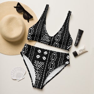 Mudcloth Print High Waisted Bikini, Black Mudcloth, African Print, Swimsuit Women