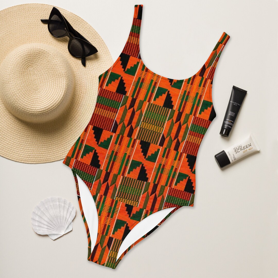 African Style One Piece Kente Bodysuit Swimwear