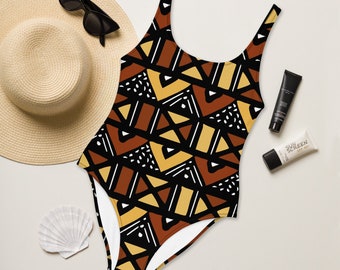 African Print One Piece Swimsuit, Mudcloth, Swimsuit Women