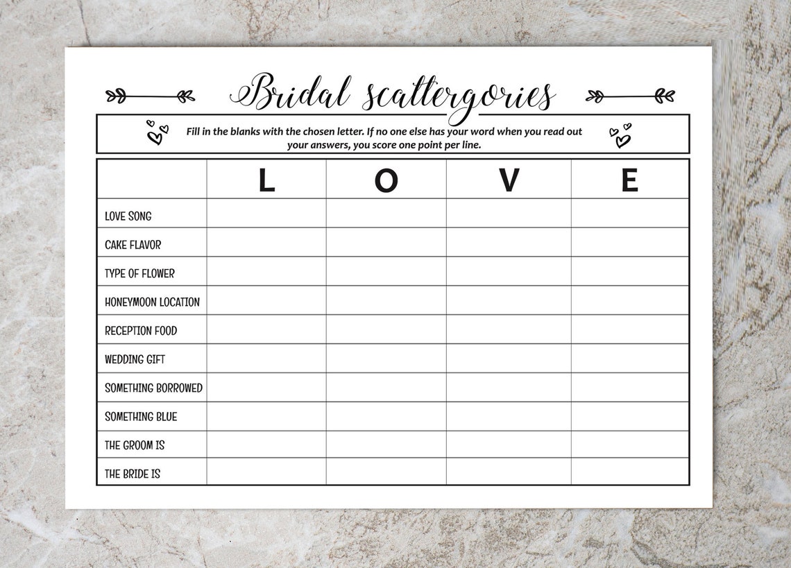 bridal scattergories questions bridal scattergories questions