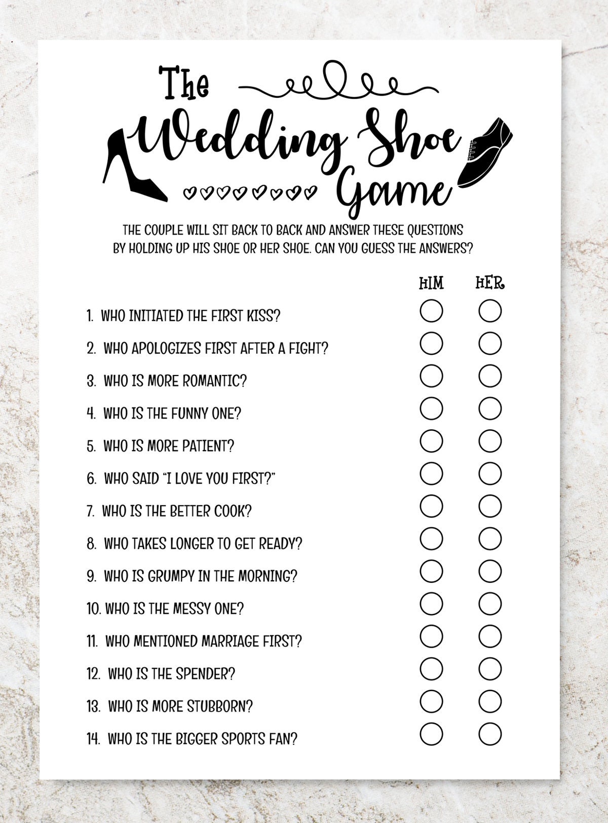 The Wedding Shoe Game Bridal Shower Games Wedding Shower - Etsy Canada