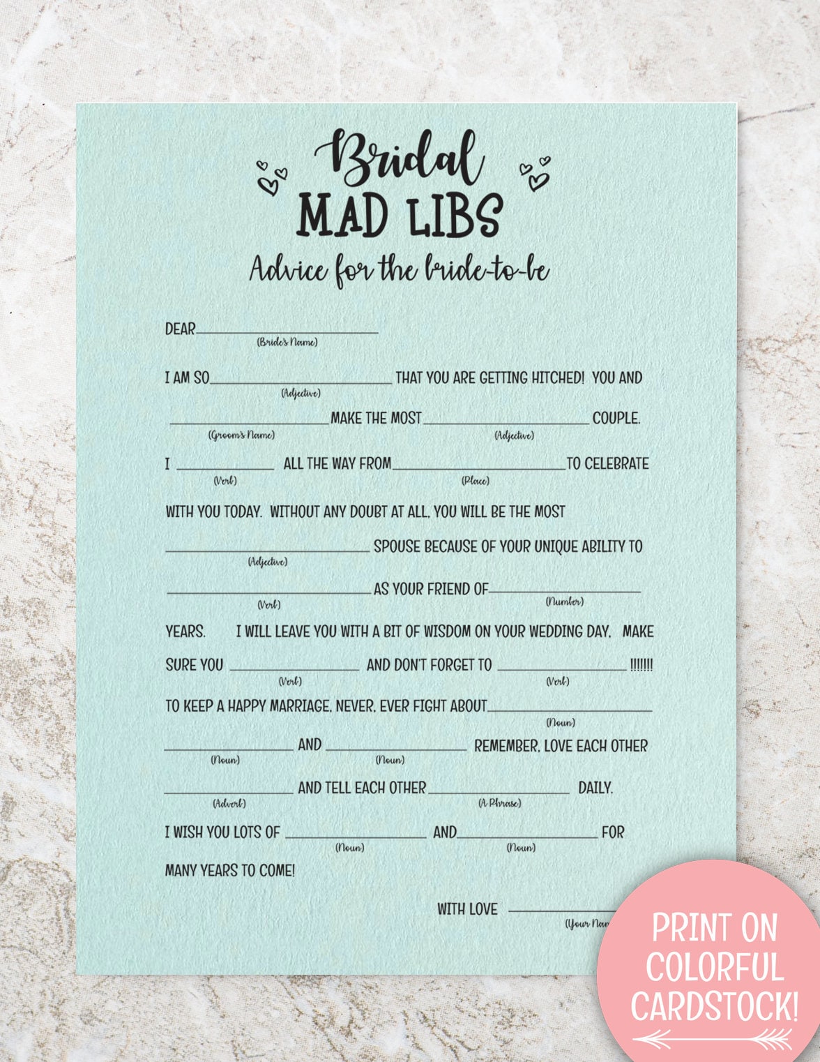 Mad Libs Wedding, Bridal Mad Libs, Bridal Shower, Bridal Shower Games ...