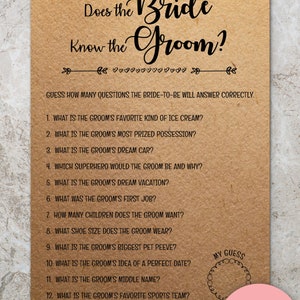 How Well Does the Bride Know the Groom? INSTANT DOWNLOAD Bridal Shower Games | Rustic, Funny, Fun Printable Bridal Shower Question Games