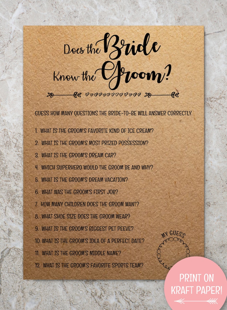 How Well Does the Bride Know the Groom INSTANT DOWNLOAD Bridal Shower