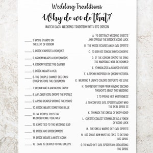 Wedding Traditions Guessing Game Printable Why Do We Do That - Etsy