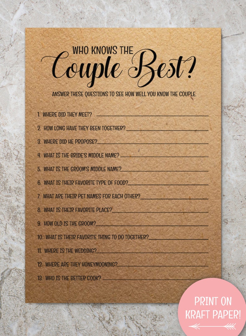 Who Knows the Couple Best, Bridal Shower Games. Bridal Shower Game