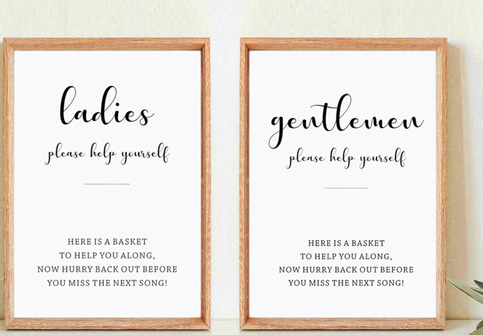 Ladies Wedding Bathroom Basket Sign, Gentlemen Bathroom Basket Sign