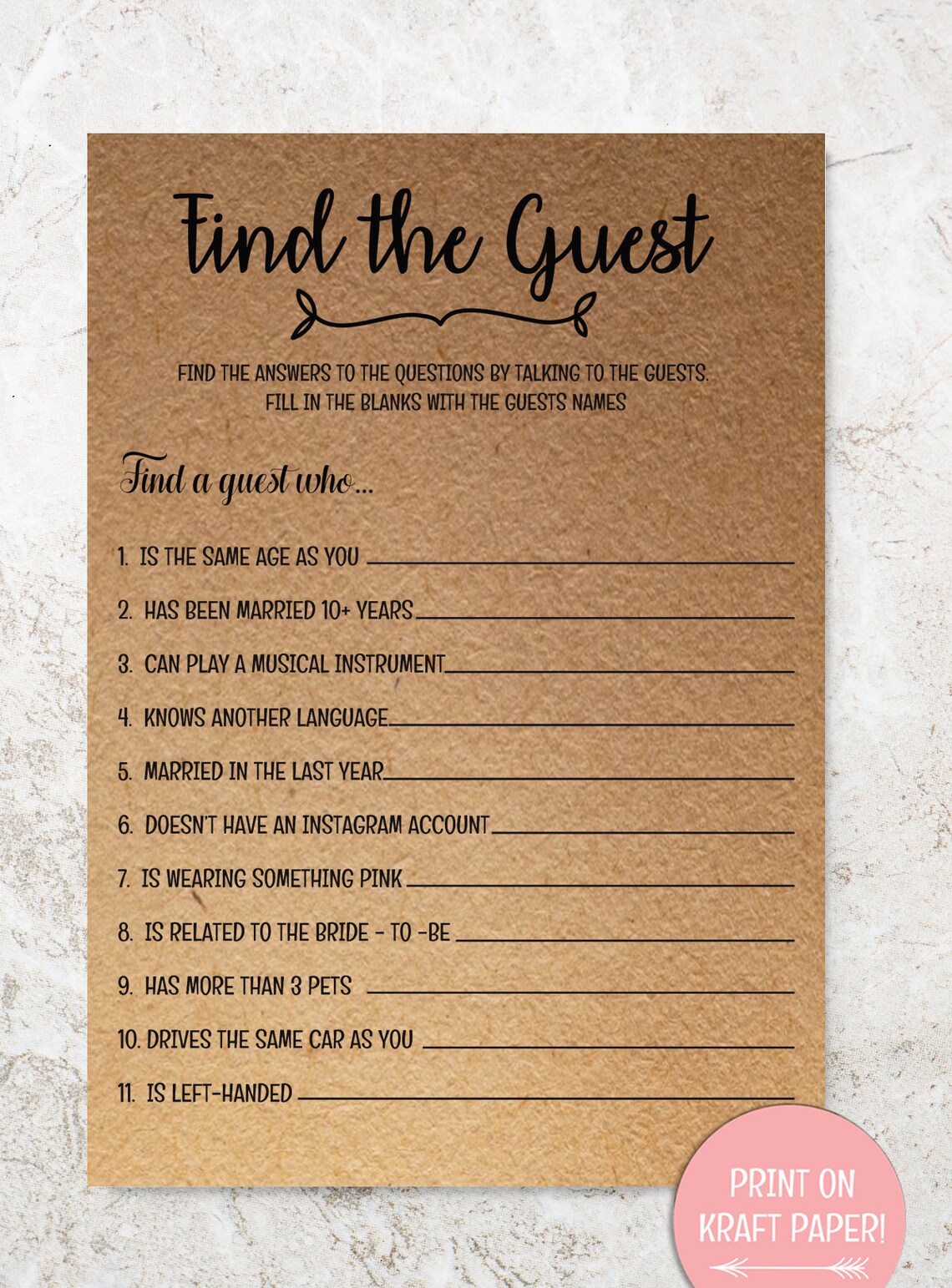 Find the Guest Bridal Shower Game, Printable Bridal Shower Games, Cards ...