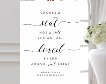 Choose A Seat Not A Side, Calligraphy Wedding Sign, DIY Wedding Sign Template, Custom Wedding Sign, Printable Wedding Sign, INSTANT DOWNLOAD